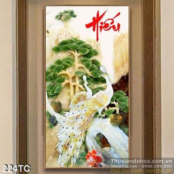 Tranh chim công chữ hiếu và cây tung 3d