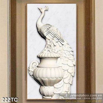 Tranh chim công phù điều trắng đẹp 3d