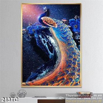 Tranh chim công và vũ trụ 3d psd