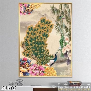 Tranh chim công xòe đuôi lộng lẫy in uv