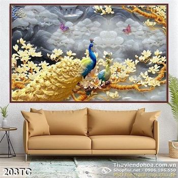 Tranh chim công phù điều đẹp 3d