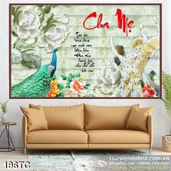 Tranh chim công 3d giả ngọc cha mẹ