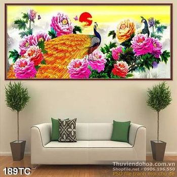 Tranh chim công vẽ tay màu vàng 3d ấn tượng