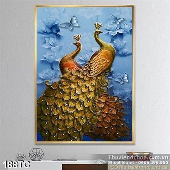 Tranh chim công điêu khắc ấn tượng 3d