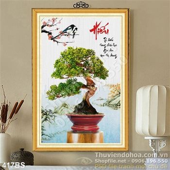 Chậu bonsai khổ dọc chữ hiếu in gạch uv