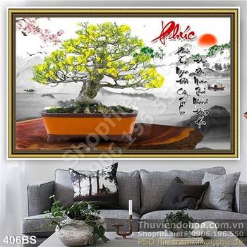 Chậu bonsai hoa mai in gạch bếp đẹp