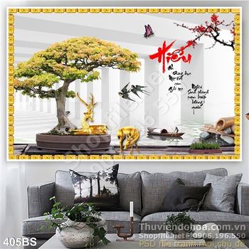 Chậu bonsai hoa mai chữ hiếu 3d wall