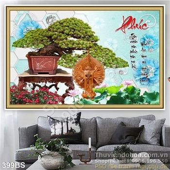 Chậu bonsai lớn và chữ phúc