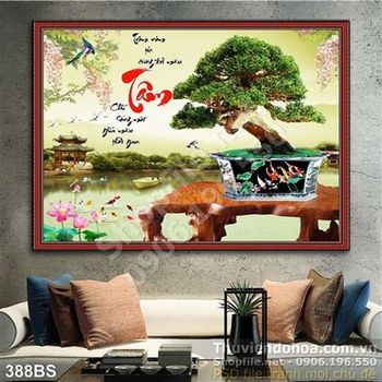 Chậu bonsai chữ tân và cá chép