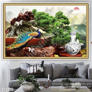 Chậu bonsai gốc lớn nghệ thuật và con chim công