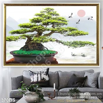 Chậu bonsai lớn và đàn chim hạc