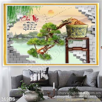 Chậu bonsai tỏa bóng mát và hồ nước psd