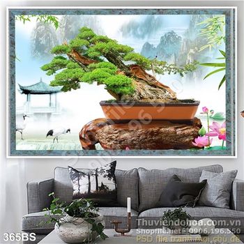 Chậu bonsai um tùm lá và chim hạc