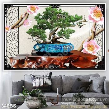 Chậu bonsai ấn tượng và cái bàn gỗ lớn