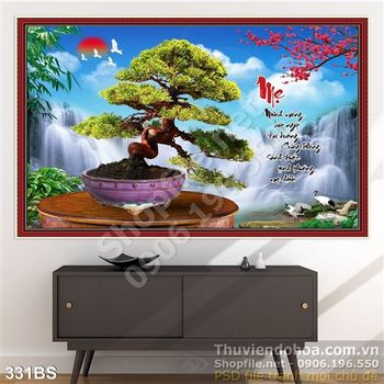 Chậu bonsai hoa mai thác nước và chữ mẹ