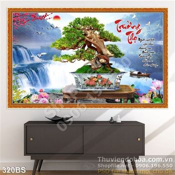 Tranh bonsai ấn tượng và thác nước 2020