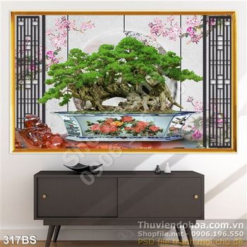 Tranh bonsai gốc lớn nghệ thuật nhật bản