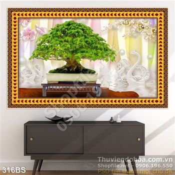 Tranh bonsai xanh ngát đẹp