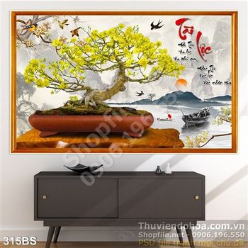 Tranh bonsai hoa mai tài lộc 2020
