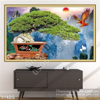 Tranh bonsai đẹp và chim đại bàng