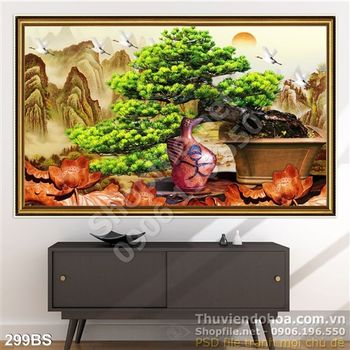 Tranh bonsai việt nam tạo kiểu và núi đồi