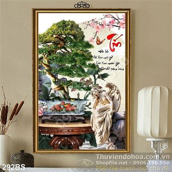 Tranh bonsai uống công chữ tín