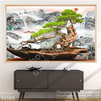 Tranh bonsai nghệ thuật hình con thuyền