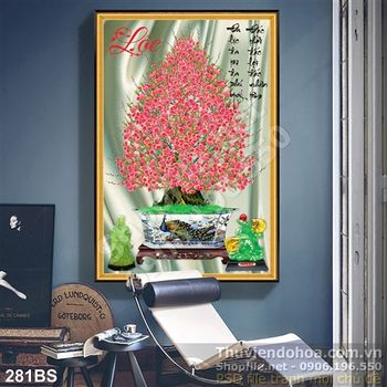 Chậu bonsai hoa đào chữ lộc và đá giả ngọc