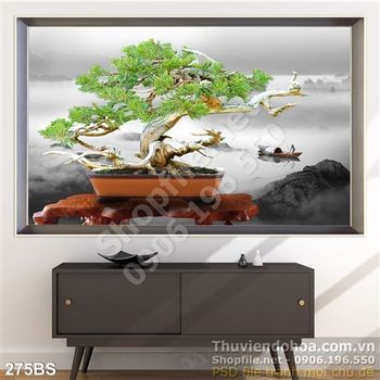 Chậu bonsai nhỏ và cảnh dòng sông đẹp