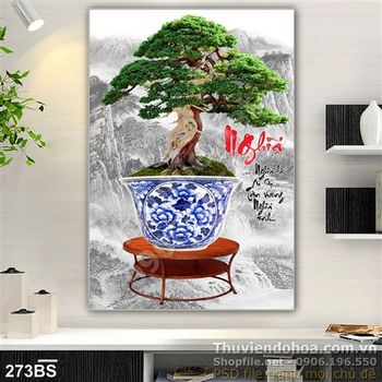 Chậu bonsai in gạch file psd chữ nghĩa
