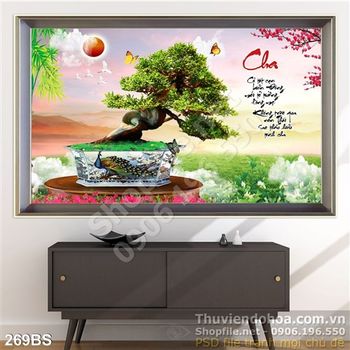 Chậu bonsai đẹp nghệ thuật chữ cha psd
