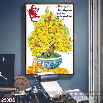 Tranh bonsai psd in uv hoa mai