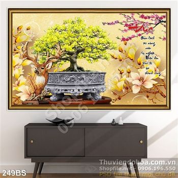 Tranh bonsai gốc mai in gạch psd