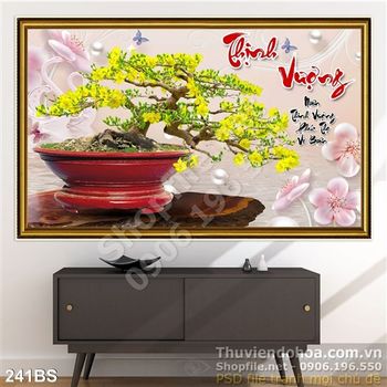 Tranh bonsai hoa mai in gạch thịnh vượng