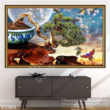 Tranh bonsai bầu trời đẹp lung linh