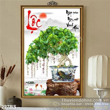 Tranh bonsai cây sung chữ lộc đầu năm