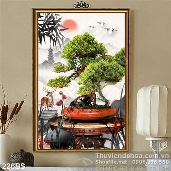 Tranh bonsai cây khế và cái chậu đỏ