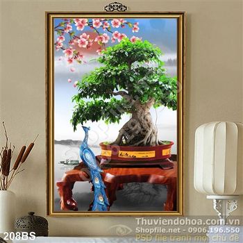 Chậu bonsai cây khế và con chim công