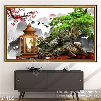 Chậu bonsai gốc lớn và cái đèn dầu