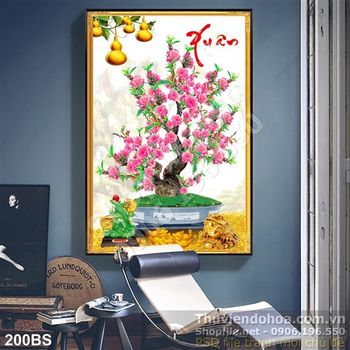 Chậu bonsai hoa đào nhỏ để bàn khách