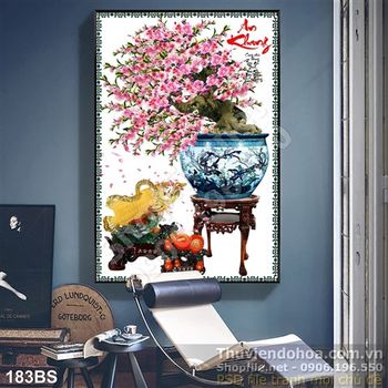 Chậu bonsai hoa đào in gạch đẹp