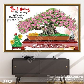 Chậu bonsai hoa đào thịnh vượng psd