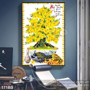 Chậu bonsai hoa mai và con cóc vàng