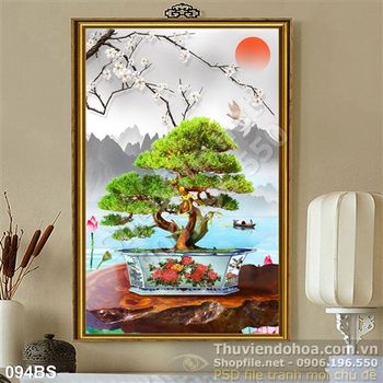 Tranh bonsai đẹp nghệ thuật in uv