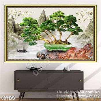 Tranh bonsai độc lạ và cái bàn gỗ