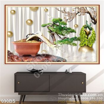 Tranh bonsai đẹp và đôi chim công