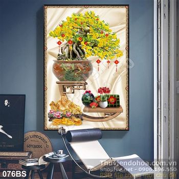 Tranh bonsai hoa mai max độc