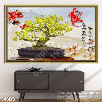 Tranh bonsai hoa mai tài lộc