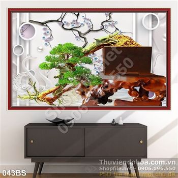 Tranh bonsai kiểu dáng đẹp in gạch