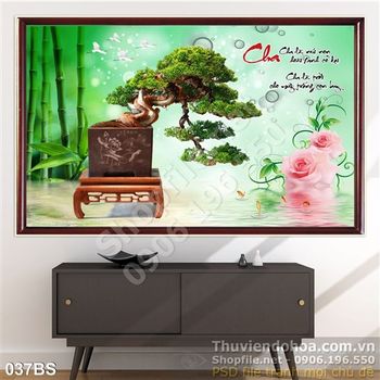Tranh bonsai ấn tượng chữ cha